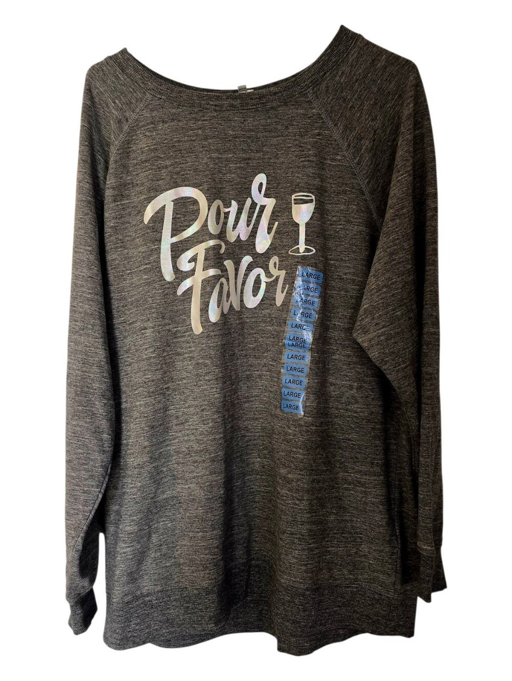 New W/tags WILD FOX Pour Favor Women’s Gray Holographic Design Sweatshirt L